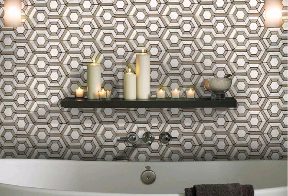 White Hexagon Marble Mosaic Wall