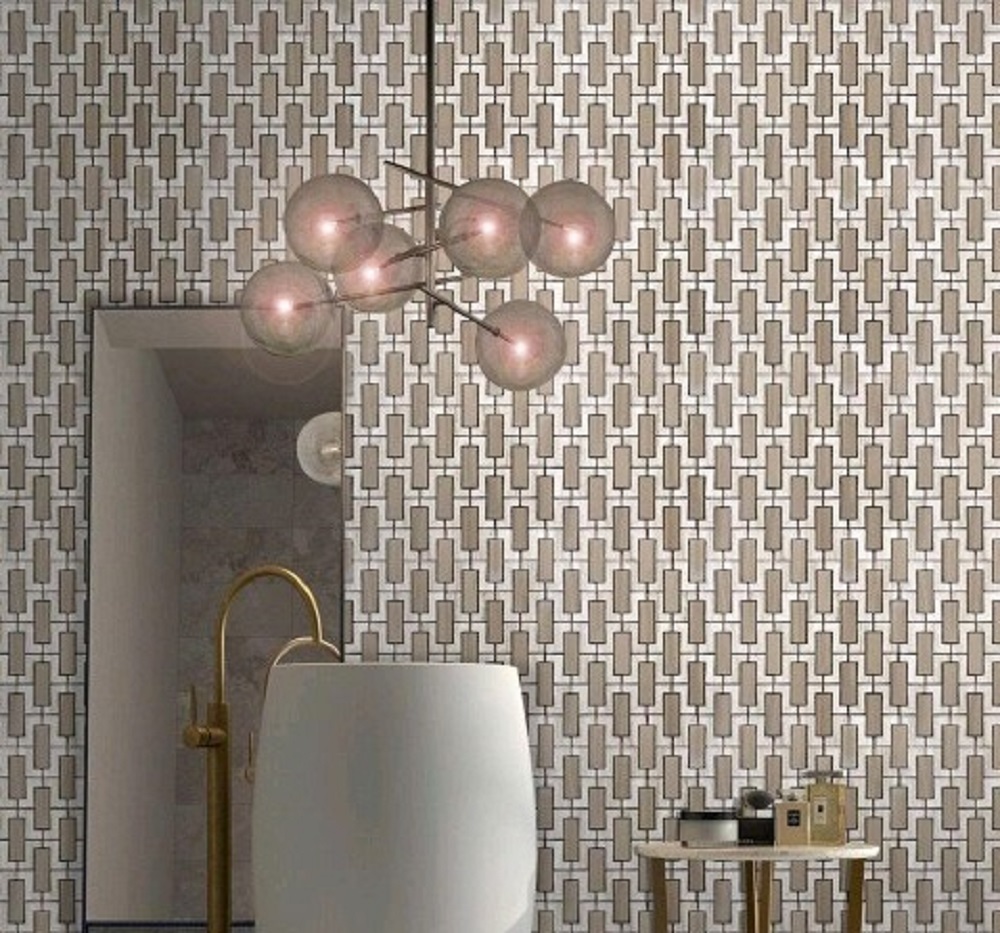 Brown and Gray Marble Mosaic Tiles Bathroom