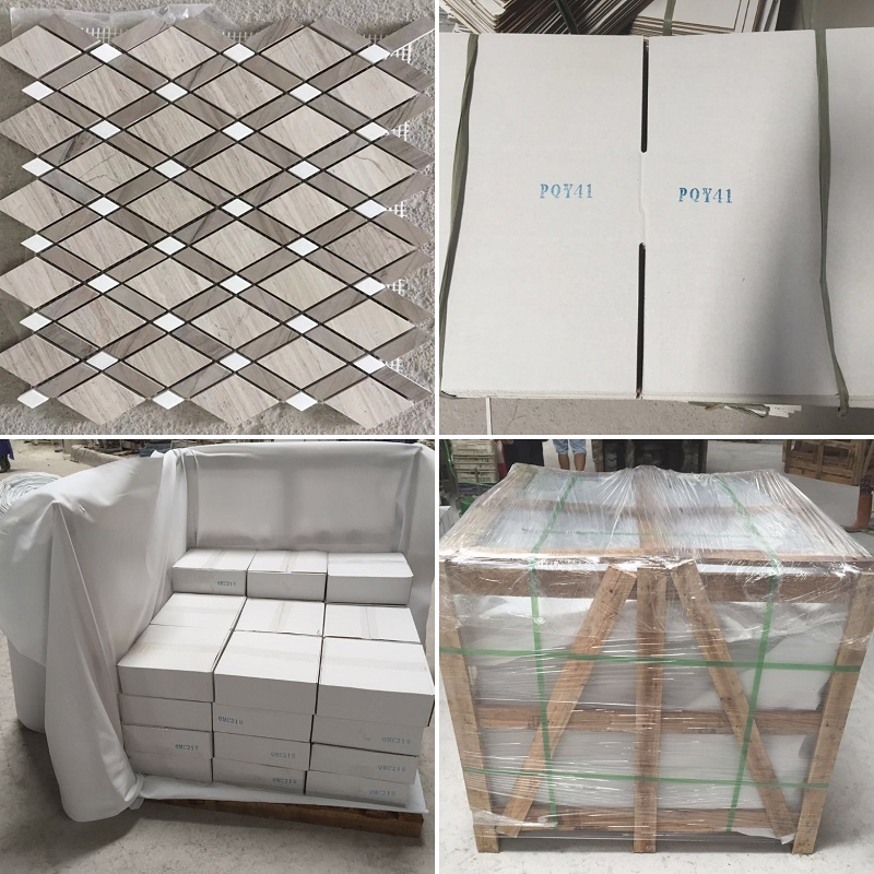 Wood White Marble Diamond Mosaic Packing