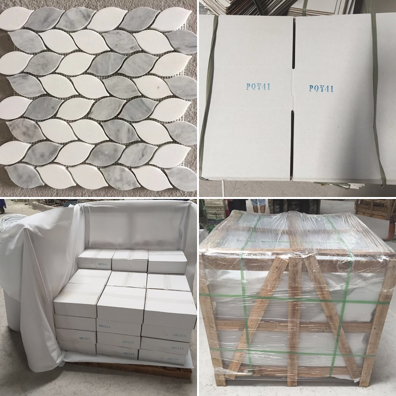 Tree Leaves White Marble Mosaic Pattern Tiles