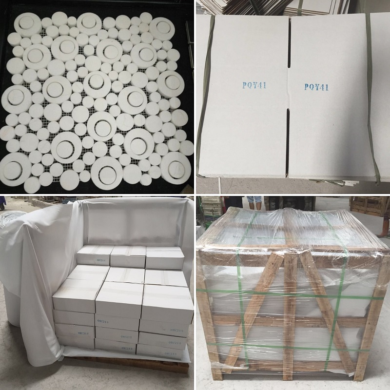 Circle Round Shape White Marble Mosaic Tiles