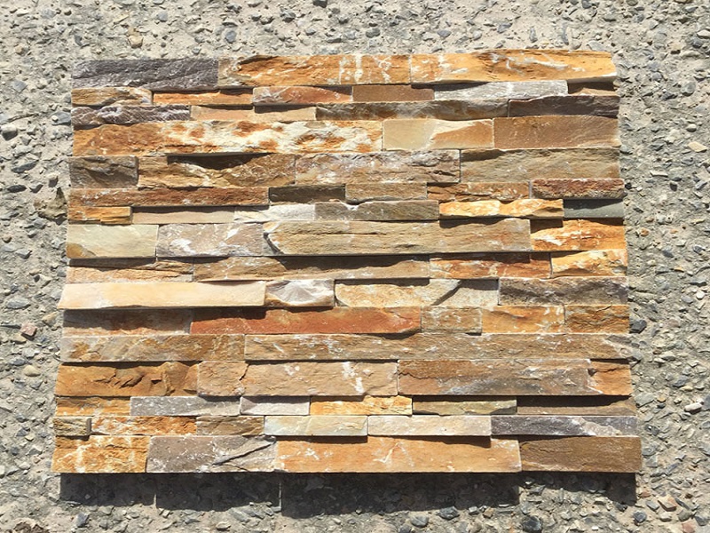 Yellow Rusty Slate Straight Garden Wall Stone