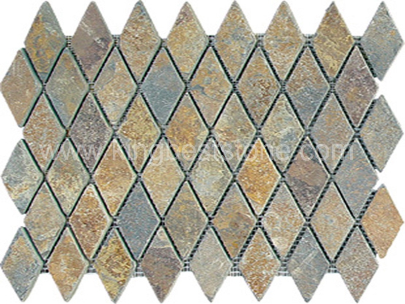 Rusty Yellow Slate Diamond Mosaic Tiles