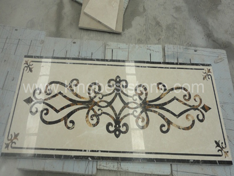 Rectangular Roman Cream Stone Waterjet Medallion