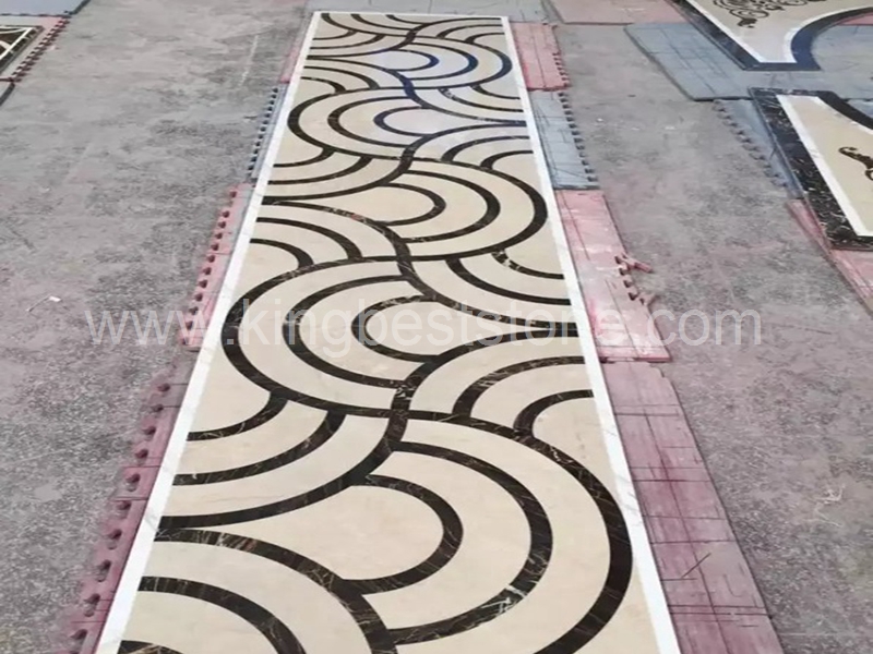 Sea Wave Pattern Beige Stone Waterjet Medallion Border