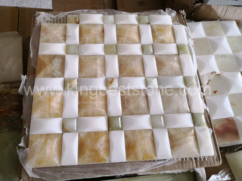 Yellow Onyx Cone Shape Grid Pattern Mosaic Tiles