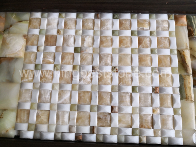 White Marble and Yellow Onyx Grid Pattern Mosaic Tiles