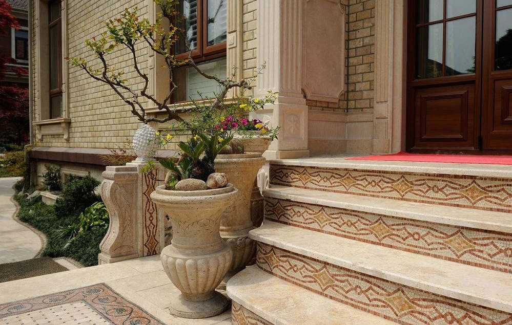 outside garden stone mosaic tiles