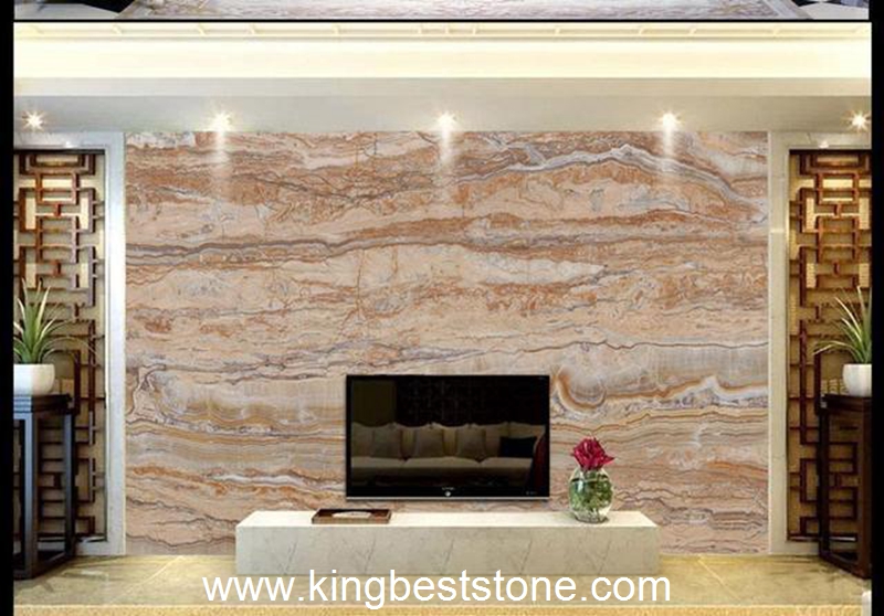 Yellow Wood Travertine Marble Slabs Blackgraound Wall