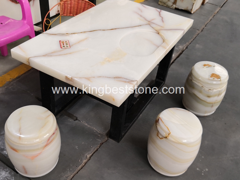 Maya Goddess White Onyx Marble Table and Chair