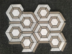 White Marble Mosaic in Hexagon Round Pattern