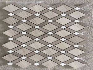 Grey Wood and White Wood Marble Diamond Mosaic