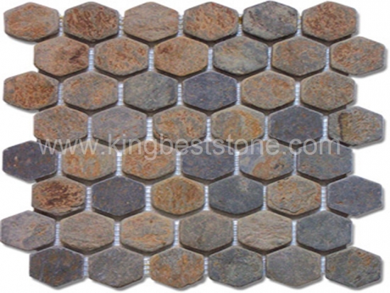 Natural Rusty Quartz Slate Mosaic Tiles Round