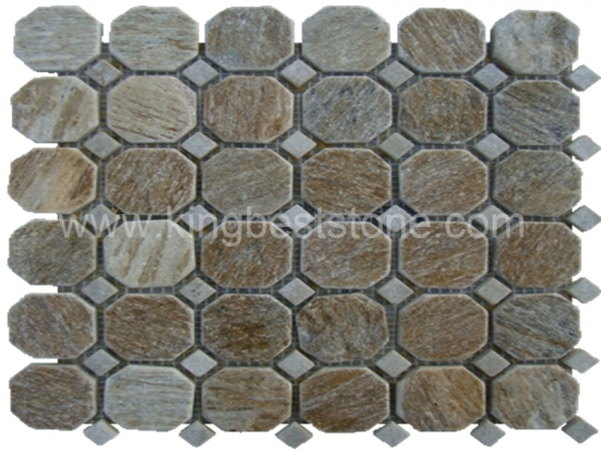 Natural Rusty Quartz Slate Mosaic Tiles Round