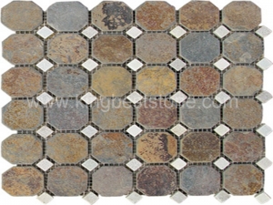 Natural Rusty Quartz Slate Mosaic Tiles Round