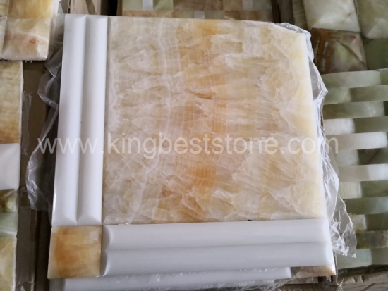 Honey Onyx With White Marble Lattice Pattern Mosaic Tiles