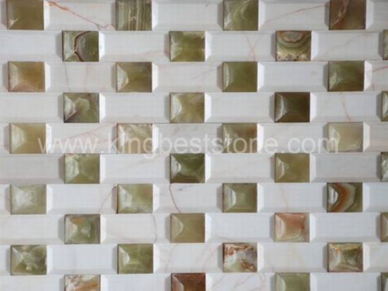 Yellow Onyx With White Marble Cone Shape Mosaic Tiles