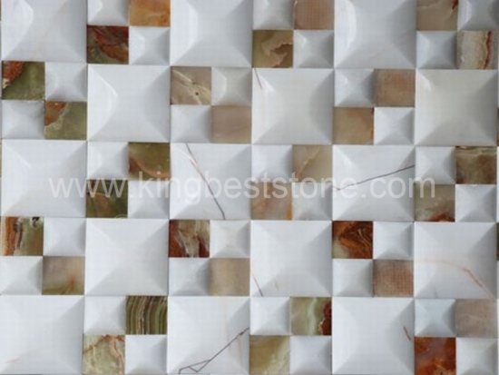 Yellow Onyx With White Marble Cone Shape Mosaic Tiles