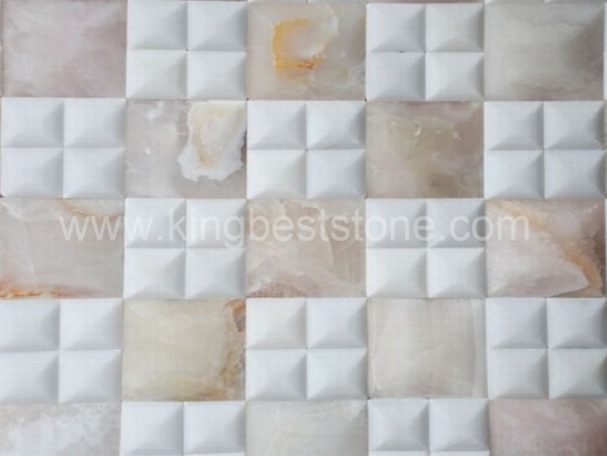 Honey Onyx Jade and White Marble Grid Pattern Mosaic Tiles