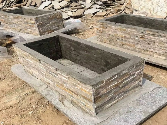 Brown Slate Cement Stone Water Box Stone Pillars
