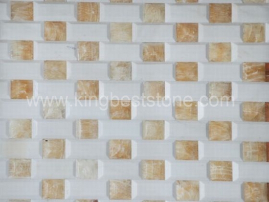 Honey Onyx Jade and White Marble Grid Pattern Mosaic Tiles