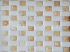 Honey Onyx Jade and White Marble Grid Pattern Mosaic Tiles